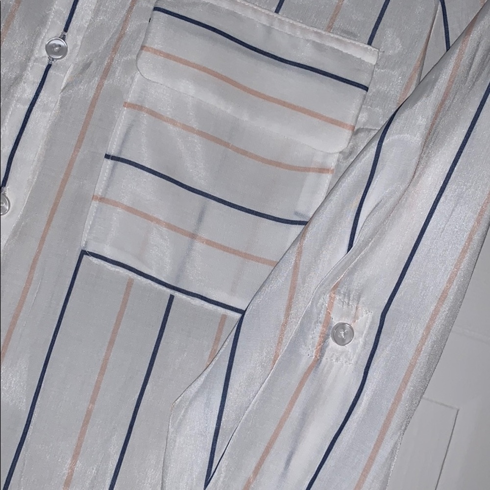 Express Button Down Top, Xs, White, Stripe - image 4
